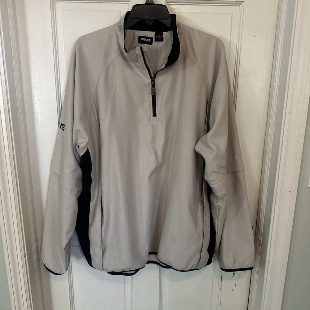 Ping Collection Mens XL Gray Black Convertible 1/4 Zip Golf Windbreaker Jacket